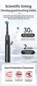 White Rotating Round Head Electric Toothbrush Kit with 8 Heads, Case & Stand - 3D Oscillating Mechanical Cleaning for Deep Plaque Removal