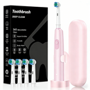 Pink Rotating Round Head Electric Toothbrush Kit with 4 Heads, Case & Stand - 3D Oscillating Mechanical Cleaning for Deep Plaque Removal