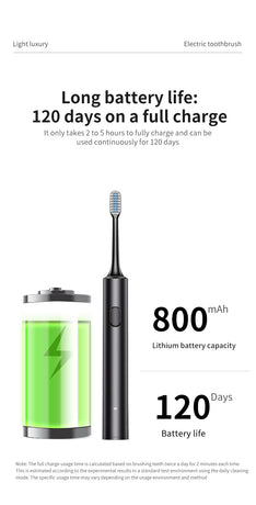 Black Sonic Electric Toothbrush Kit with 5 Cleaning Modes, 4 Heads & Travel Case - Smart Timer & Quad-Pacer, Soft Double-Arc Bristles and 120-Day Long Battery Life