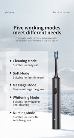 White Sonic Electric Toothbrush Kit with 5 Cleaning Modes, 4 Heads & Travel Case - Smart Timer & Quad-Pacer, Soft Double-Arc Bristles and 120-Day Long Battery Life