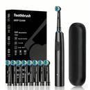 Black Rotating Round Head Electric Toothbrush Kit with 8 Heads & Case - 3D Oscillating Mechanical Cleaning for Deep Plaque Removal