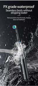 Black Rotating Round Head Electric Toothbrush Kit with 8 Heads & Case - 3D Oscillating Mechanical Cleaning for Deep Plaque Removal