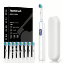 White Rotating Round Head Electric Toothbrush Kit with 8 Heads & Case - 3D Oscillating Mechanical Cleaning for Deep Plaque Removal