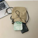 Beige Durable Nylon Small Square Phone Bag - Quick-Access Magnetic Closure, Versatile All-Match Shoulder Pouch