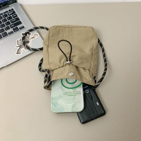 Beige Durable Nylon Small Square Phone Bag - Quick-Access Magnetic Closure, Versatile All-Match Shoulder Pouch