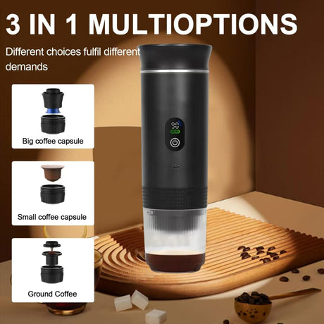 Grey 3-in-1 Portable Espresso Maker with Self-Heating and One-Touch Cold Hot Brew - Smart Digital Display & 20Bar High Pressure for Rich Crema