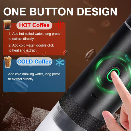 Grey 3-in-1 Portable Espresso Maker with Self-Heating and One-Touch Cold Hot Brew - Smart Digital Display & 20Bar High Pressure for Rich Crema