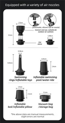 Black Wireless Rechargeable Vacuum Pump with 5 Versatile Nozzles and LED - 2-in-1 Compact High-Suction Inflator & Deflator for Travel & Home