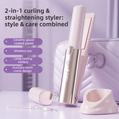 Green 2-in-1 Wireless Hair Styler with 4 Temperature Settings, Dual Anti-Scalding & Cap - 3D Ceramic Heating Brush with Essential Oil Coating