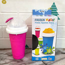 Pink Instant DIY Slushie Squeeze Maker Cup - Food-Grade Silicone Double-Layer Cooling Smoothie Cup with 2-in-1 Straw & Spoon