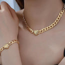 Style 2 Trendy Gold-Plated Heart Necklace & Bracelet Set - Tarnish Free Alloy Cuban Link Jewelry for Fashionable Women