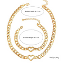 Style 3 Trendy Gold-Plated Heart Necklace & Bracelet Set - Tarnish Free Alloy Cuban Link Jewelry for Fashionable Women