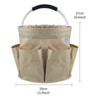 Khaki Foldable Oxford Cloth Round Picnic Basket with Padded Metal Handle - 6 Pocket Large Capacity Storage Tote for Outdoor Beach and Shopping