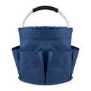 Blue Foldable Oxford Cloth Round Picnic Basket with Padded Metal Handle - 6 Pocket Large Capacity Storage Tote for Outdoor Beach and Shopping