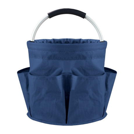 Blue Foldable Oxford Cloth Round Picnic Basket with Padded Metal Handle - 6 Pocket Large Capacity Storage Tote for Outdoor Beach and Shopping