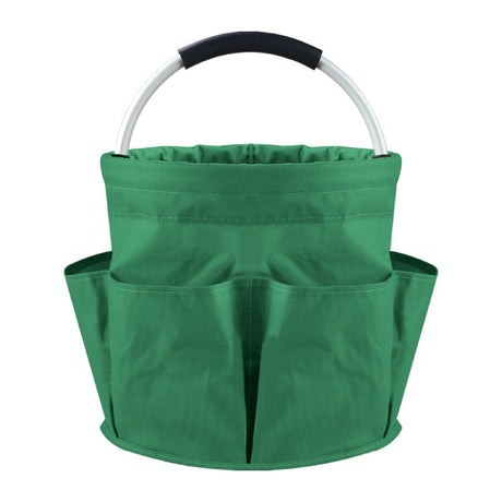 Green Foldable Oxford Cloth Round Picnic Basket with Padded Metal Handle - 6 Pocket Large Capacity Storage Tote for Outdoor Beach and Shopping
