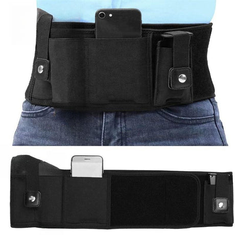 Black Multi-Functional Concealed Tactical Belly Band with Muti-Pouch and Holster - 45 inch Breathable Carry Belt for Outdoor Camping