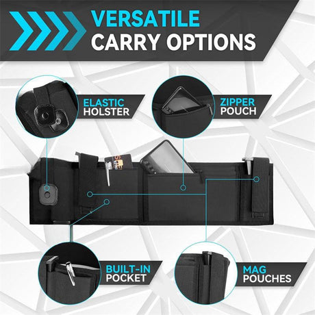 Black Multi-Functional Concealed Tactical Belly Band with Muti-Pouch and Holster - 50 inch Breathable Carry Belt for Outdoor Camping