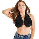 Black Breathable Wool Towel Bra with Supportive Anti-Chafe Deisgn - Sweat-Wicking Halter Neck Lounge Bralette (S Size)