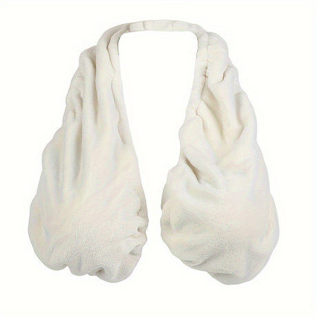 White Breathable Wool Towel Bra with Supportive Anti-Chafe Deisgn - Sweat-Wicking Halter Neck Lounge Bralette (M Size)