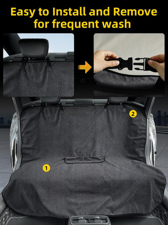 Black Waterproof Towel Car Back Seat Cover - Universal Non-Slip Sweat-Absorbent Bucket Seat Protector for Gym Fitness and Beach