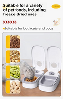 Grey Silent Automatic Pet Double Meal Dispenser with Rotary Buckle - Longest 48H Scheduled and Long Battery Life, Detachable for Easy Cleaning
