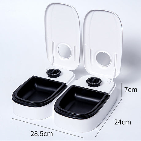Black Silent Automatic Pet Double Meal Dispenser with Rotary Buckle - Longest 48H Scheduled and Long Battery Life, Detachable for Easy Cleaning