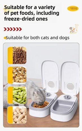 Black Silent Automatic Pet Double Meal Dispenser with Rotary Buckle - Longest 48H Scheduled and Long Battery Life, Detachable for Easy Cleaning