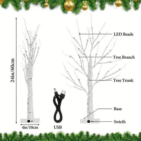 24 LEDS Birch Tree Lamp with Bendable Branches Style - Warm White Romantic Decorative Night Light Decor
