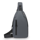 Grey Waterproof Unisex Chest Bag with USB Charging & Headphone Port  - 3-Layer Large Capacity PU Leather Crossbody Bag