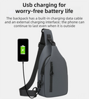 Black Waterproof Unisex Chest Bag with USB Charging & Headphone Port  - 3-Layer Large Capacity PU Leather Crossbody Bag