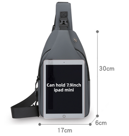 Black Waterproof Unisex Chest Bag with USB Charging & Headphone Port  - 3-Layer Large Capacity PU Leather Crossbody Bag