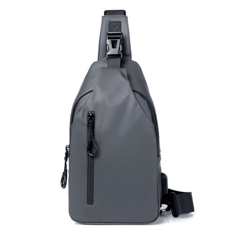 Grey Water / Wrinkle-Resistant Nylon Men's Tactical Chest Bag with USB Charging Port - 4 Layer Large Capacity Crossbody Pack