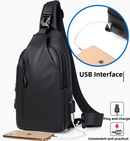 Grey Water / Wrinkle-Resistant Nylon Men's Tactical Chest Bag with USB Charging Port - 4 Layer Large Capacity Crossbody Pack