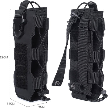 Black Adjustable Tactical Water Bottle Pouch - Multi-Functional MOLLE Compatible Accessory Bag for Hiking & Outdoor Survival