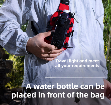 Black Outdoor Tactical Water Bottle Chest Bag - High-Capacity Phone Pouch with Expansion System for Cycling Camping and Fishing