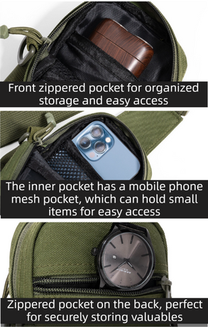 Black Outdoor Tactical Water Bottle Chest Bag - High-Capacity Phone Pouch with Expansion System for Cycling Camping and Fishing