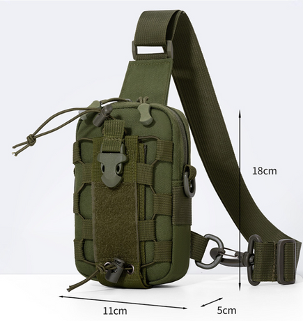 Green Outdoor Tactical Water Bottle Chest Bag - High-Capacity Phone Pouch with Expansion System for Cycling Camping and Fishing