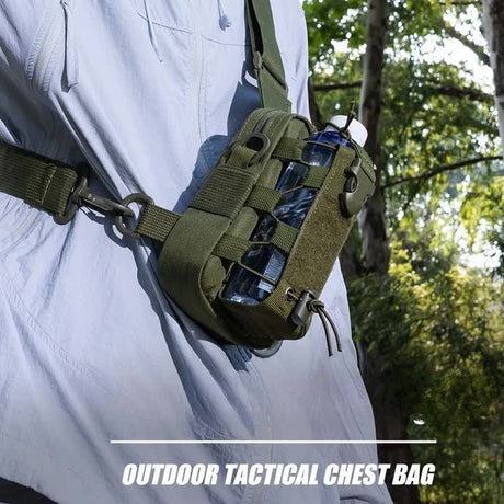 Red Outdoor Tactical Water Bottle Chest Bag - High-Capacity Phone Pouch with Expansion System for Cycling Camping and Fishing