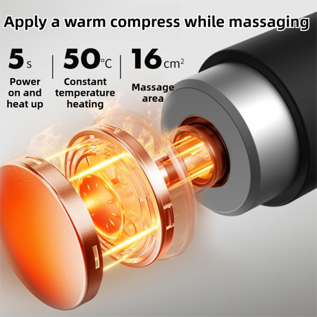 Black Grey Mini Hot Cold Massage Gun with10 Heads - 6 Intensity Dual Thermal Therapy Deep Muscle Reliever for Gym Fitness Recovery