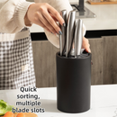 Matte Black Modern Multi-Slot Knife Block with Secure Wave Insert & Drainage - Space-Saving and Smooth Withdrawal, Preventing Fallout Design
