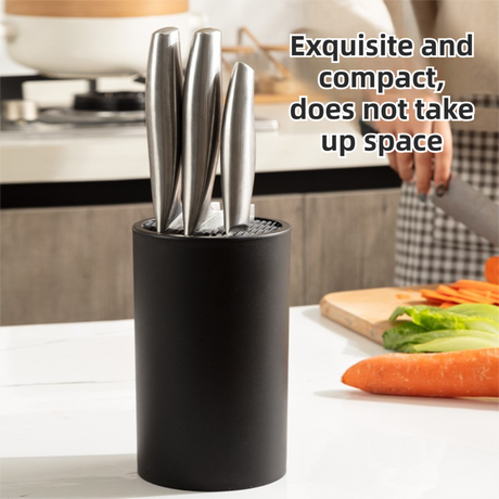 Matte Black Modern Multi-Slot Knife Block with Secure Wave Insert & Drainage - Space-Saving and Smooth Withdrawal, Preventing Fallout Design