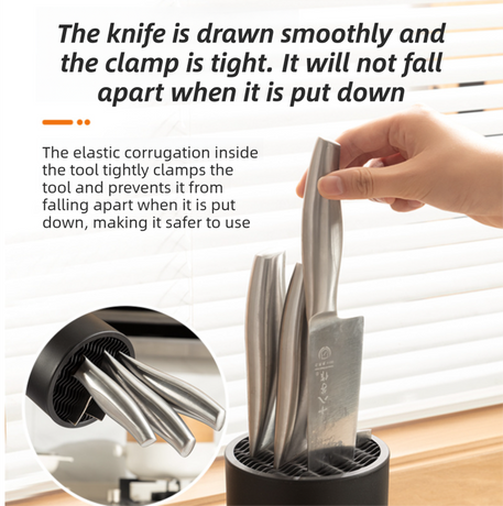 2-Pack Matte Black Modern Multi-Slot Knife Block with Secure Wave Insert & Drainage - Space-Saving and Smooth Withdrawal, Preventing Fallout Design