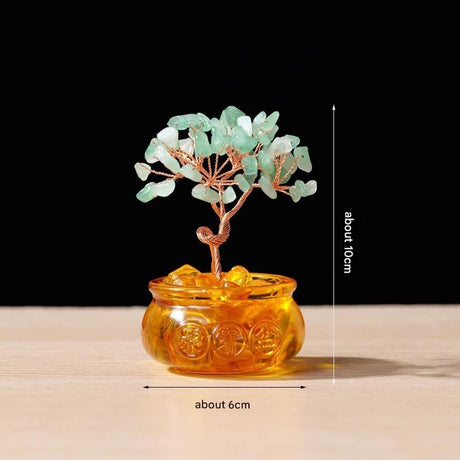 Natural Green Crystal Money Tree with Fortune Basin & Adjustable Wire Branches - Desktop Feng Shui Decor for Wealth and Prosperity