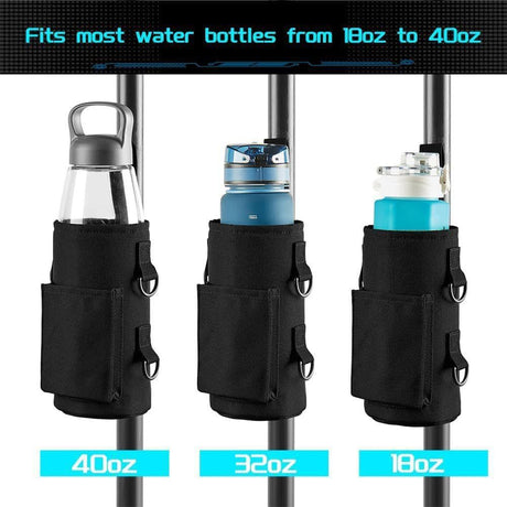 Black Magnetic Gym Water Bottle Pouch & Towel Clip with 6 High-Strength Magnets and Adjustable Strap - Fits 18oz to 40oz