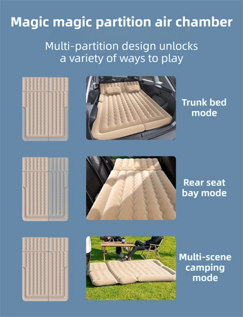 Grey Multi-Chamber Car Inflatable Air Mattress with Electric Pump & Pillows for Universal Backseat Sleeping and Camping(174 x 68 CM)
