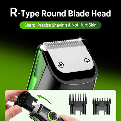 Green Beard & Hair Trimmer with Strong Vacuum Suction and Digital Display - Waterproof Rechargable Electric Clipper