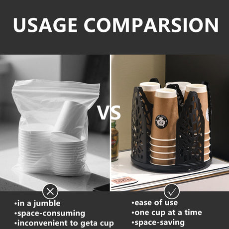 Black 360°Rotating Multi-Scenario Countertop Storage Rack - Large Capacity 4 Compartment Holder for Coffee & Tea Cups