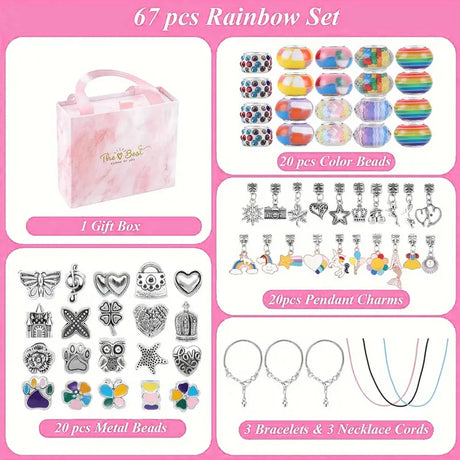 67PCS Colorful DIY Charm Necklace & Bracelet Making Kit - Creative Jewelry Craft Set with Colorful Drip Oil Pendants & Metal Beads