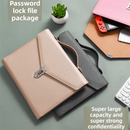 Champagne Anti-Theft Document Organizer with Secure Password Lock - Waterproof PU Leather Confidential File Bag